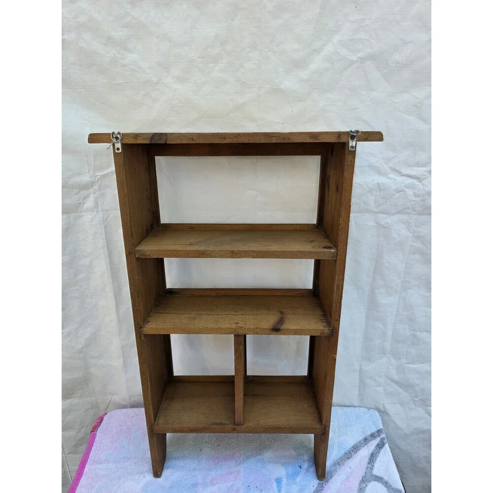 ​Vintage Rustic Wood Wall Shelf Unit – Small Curio Display Cabinet Cubbies 28.5